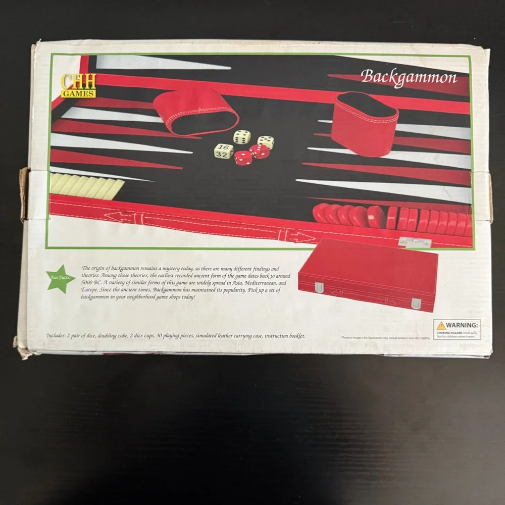 NEW 15" Red Leatherette Backgammon Game Set Black & Red Velour Inlay Board - Picture 4 of 14